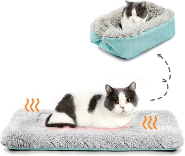 MUAEEOK Cat Bed Small Dog Bed, Self Warming Cat Beds Self Heating Cat Dog Mat, Extra Warm Thermal Pet Pad for Indoor Outdoor Pets, Calming Dog Crate Bed Pet Cushion,61x51cm (Blue)