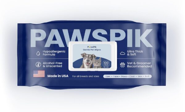 Made in USA Premium Pet Wipes with All Natural Ingredients for Dogs & Cats, Body, Ears, Face, Butt & Paws - 8x8 Inch Large - Unscented, Ultra Thick, Hypoallergenic & Alcohol-Free (1 Pack (100 pcs))