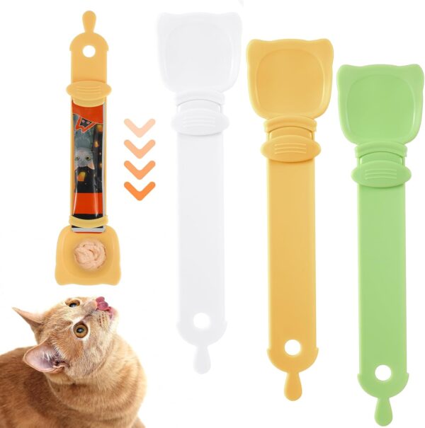 Meng Jiaran 3 Pack Cat Strip Feeder, Cat Claw Shaped Cat Strip Squeeze Spoon 2 in 1 Cat Food Can Spoon Multi Functional Pet Spoons Cat Feeder