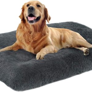 Mirkoo Dog Bed Long Plush Calming Pet Bed, Comfortable Faux Fur Washable Crate Mat with Anti-Slip Backing for Jumbo Large Medium Dogs Cats