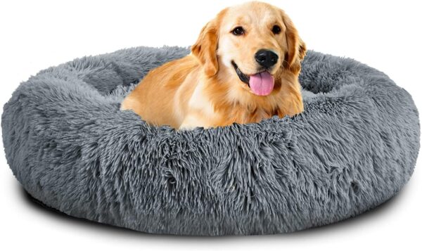 Mirkoo Dog Beds Calming Donut Pet Bed Washable Anti Anxiety Faux Fur Pet Bed, Round Fluffy Plush Dog Bed for Large Medium Small Dogs (L/XL/XXL/XXXL)