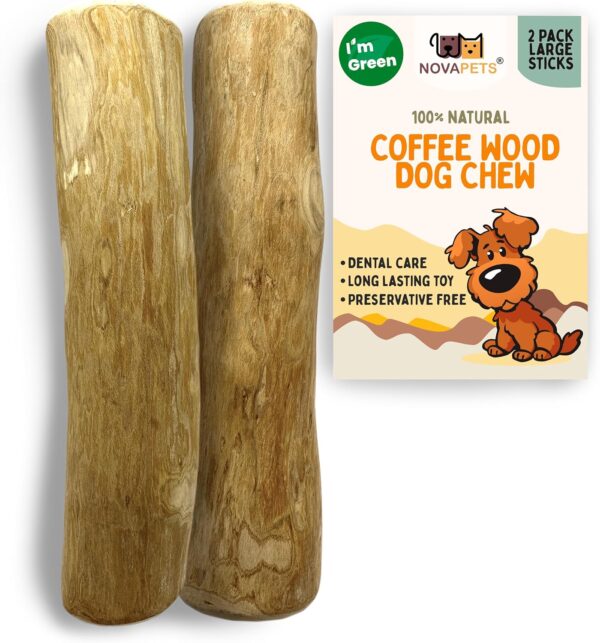 NOVAPETS Coffee Wood Dog Chew Stick For Large Dogs - Natural Dental Chewing Toy - Pack of 2 Size L