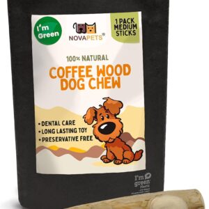 NOVAPETS Coffee Wood Dog Chew Stick for Medium Dogs - Natural Dental Chewing Toy - Pack of 1 Size M