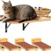Navaris Cat Shelves Feeder - Left Wall Mounted Bamboo Bed Feeder - Includes Two Steel Bowls and Three Shelf Steps - Space Saving Cat Climbing Furniture