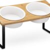 Navaris Double Dog Bowls and Stand - Set of 2 Pet Bowls for Food and Water in Raised Feeder Holder - Cats or Dogs Twin Dishes Elevated Feeding Station