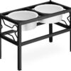 Navaris Double Raised Dog Bowls - Large Raised Dog Bowls with Stand for Medium and Large Dogs - Ceramic Food Bowl Dishes with Elevated Metal Stand