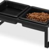 Navaris Elevated Pet Feeding Station - Raised Bowls for Cats and Dogs - Non-Slip Metal Stand with Modern Design - Set of 2 Stoneware Bowls
