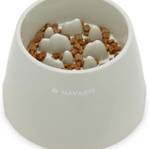 Navaris Elevated Slow Feeder Dog Bowl - Melamine Pet Food Bowl for Dogs and Cats - Raised Cat Feeding Bowl to Slow Down Eating for Wet or Dry Food