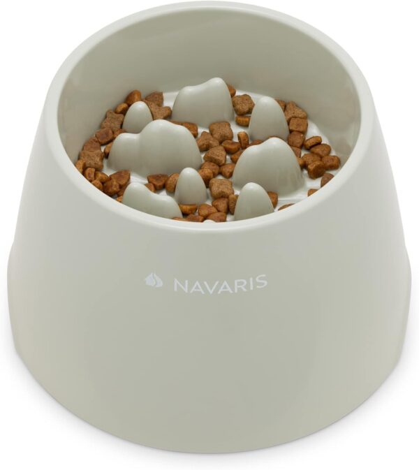 Navaris Elevated Slow Feeder Dog Bowl - Melamine Pet Food Bowl for Dogs and Cats - Raised Cat Feeding Bowl to Slow Down Eating for Wet or Dry Food