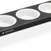 Navaris Pet Bowls with Stand - Raised Triple Dog Cat Food Bowl Station - Metal Feeder Holder with 3 Stoneware Dishes - For Cats Dogs Pets - Dark Grey