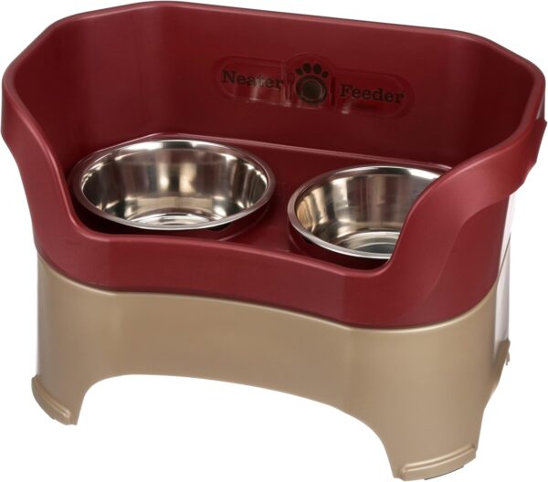 Neater Feeder - Deluxe Model - Mess-Proof Dog Bowls (Large, Cranberry) - Made in USA - Elevated, No Spill, Non-Tip, Non-Slip, Raised Stainless Steel Food & Water Pet Bowls