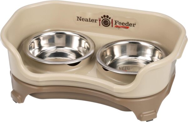 Neater Feeder Express Elevated Cat Bowls by Neater Pet Brands – Cat Bowls with Stand - Stainless Steel Food and Water Bowls – Raised Cat Bowl Set for Cats, Cappuccino