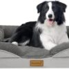 Nepfaivy Dog Bed Large Waterproof - Orthopedic Dog Bed with Pillow Cushions, 91×68cm Soft Large Dog Sofa Bed with Removable and Washable Covers, Dark Grey