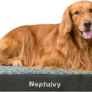 Nepfaivy Large Dog Bed Waterproof - Orthopedic Dog Bed and Memory Foam Mattress for Dog Crate, XL Human Dog Beds with Removable and Washable Plush Cover, 105x70x7.5cm