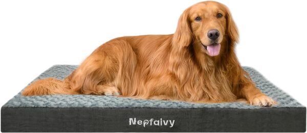 Nepfaivy Large Dog Bed Waterproof - Orthopedic Dog Bed and Memory Foam Mattress for Dog Crate, XL Human Dog Beds with Removable and Washable Plush Cover, 105x70x7.5cm