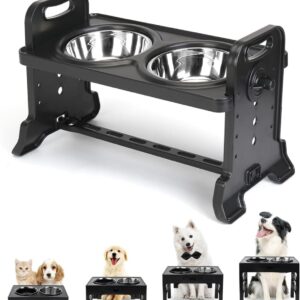 Nicoone Raised Dog Bowl,4 Higher Heights Adjustable Stand Pet Bowl,Raised Dog Feeding Station with Food Bowls for Small Medium Large Dogs Cats