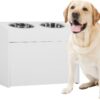 Nisorpa Large Elevated Dog Bowls with Storage Cabinet Containing Large 29L Capacity, Raised Dog Bowl Stand Pet Food Bowl Dog Feeding Station, White