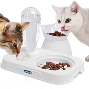 Nobleza Cat Bowl, Cat Food Bowl with Stand, Cat Gravity Water Bowl and Double Cat Bowl Set, Raised Cat Bowls, 15° Tilted Cat Bowl Elevated Plastic Pet Feeding Bowl for Cats Kittens and Dogs