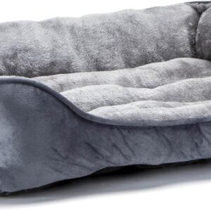 Nobleza Dog Bed Medium, Super Soft Dog Beds Medium Washable, Warm Plush Puppy Bed for Cats and Small Medium Dogs, Rectangle Grey Pet Sofa Bed with Anti-Slip Bottom, 67x57x18cm