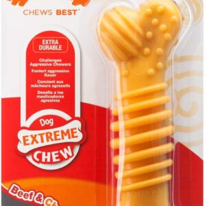 Nylabone Extreme Tough Dog Chew Toy Bone, Durable, Cleans Teeth, Beef & Cheese, Medium, for Dogs Up to 16 kg