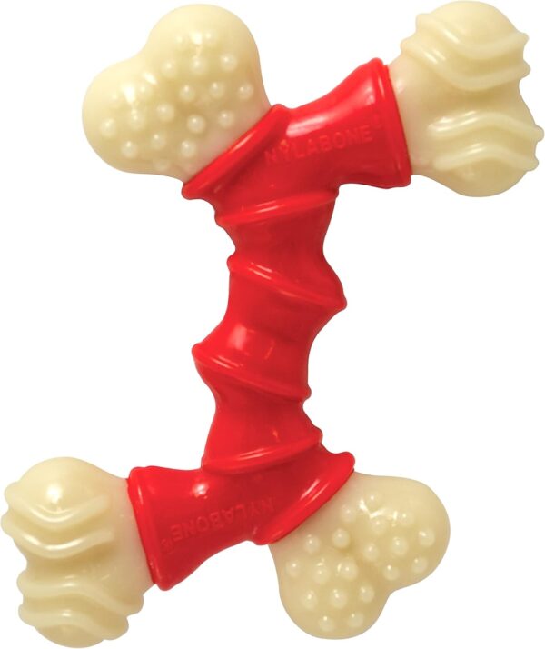 Nylabone Extreme Tough Dog Chew Toy, Double Bend Bone, Cleans Teeth, Bacon Flavour, Medium, for Dogs Up to 16 kg