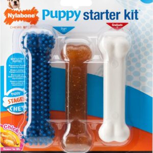 Nylabone Puppy Starter Kit, Pack of 3 Dental Dog Chew Bones, Teething, Gentle, Graduate, Small, for Puppies Up to 11 kg