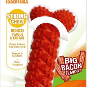 Nylabone Strong Natural Rubber Braided Bone Dental Dog Chew Toy, Bacon Flavour, Medium, for Dogs up to 16kg,Red