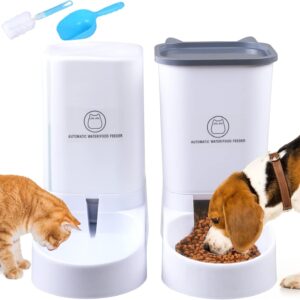 OBOVO Automatic Cat Feeder, 3.8L Pet Feeder Automatic, Cat Dog Water Dispenser 2 Pieces, Dog Food Dispensercat Food Dispensers Set for Small/Large Puppy Kitten