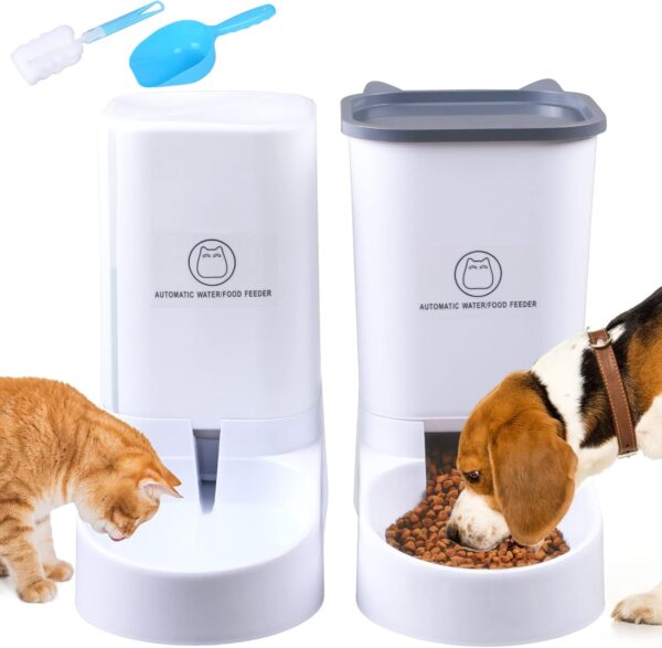 OBOVO Automatic Cat Feeder, 3.8L Pet Feeder Automatic, Cat Dog Water Dispenser 2 Pieces, Dog Food Dispensercat Food Dispensers Set for Small/Large Puppy Kitten