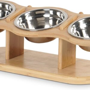 Optyuwah Elevated Cat Bowls Cat Food Bowl, Raised Pet Bowls for Cats and Small Dogs, 15° Tilted Dog Cat Food and Water Bowls Stand Adjustable Raised Dog Bowl Stand Feeder with 3 Stainless Steel Bowls