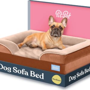 Orthopedic Sofa Dog Bed - Ultra Comfortable Dog Bed for Large Dogs - Breathable & Waterproof Pet Bed- Egg Foam Sofa Bed with Extra Head and Neck Support - (Medium, Brown)