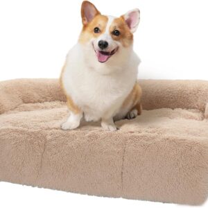 PAWZ Road Fluffy Dog Couch Bed, Modular Dog Bed for X-Large Dogs, Calming Dog Sofa, Dog Mat Furniture Protector(L 105 cm, Fit Pet 27 kg, Camel)