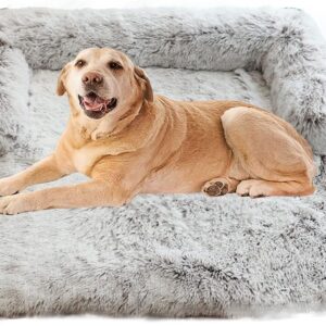 PETCUTE Soft Plush Dog Mat Sofa,Orthopedic Dog Beds Large with Anti-Slip Bottom,Detachable and Washable Pad Blanket Cushion,Anti-Anxiety Warm Calming Dog Bed Sofa