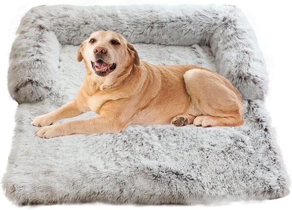 PETCUTE Soft Plush Dog Mat Sofa,Orthopedic Dog Beds Large with Anti-Slip Bottom,Detachable and Washable Pad Blanket Cushion,Anti-Anxiety Warm Calming Dog Bed Sofa