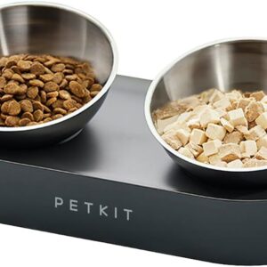 PETKIT Cat Bowls with Stand Tilted, 0 &15° Stainless Steel Elevated Cat Feeding Bowls for Cats and Small Dogs, Raised Cat Food and Water Bowls, Stress Free, Food Grade Material, Anti Slip None Spill