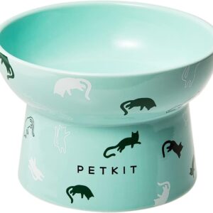 PETKIT Raised Cat Bowl, Ceramic Cat Food Bowl Elevated, Stress Free, Anti Vomiting, Backflow Prevention Cat Dog Water Bowl, Dishwasher and Microwave Safe, Green