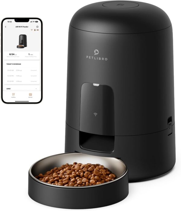 PETLIBRO Automatic Cat Feeder, 2.4 GHz Cat Feeder with App Control, Battery-Operated Cat Feeder for Dry Food, Cordless Biscuits Dispenser with Remote Feeding, up to 10 Meals per Day, for Cats and Dogs