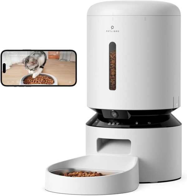 PETLIBRO Automatic Cat Feeder with Camera, 1080P HD Video with Night Vision, 5G Wi-Fi Pet Feeder, App Control, Real-Time Voice, Low Food and Blockage Sensor, Motion & Sound Alerts via Remote App, 5L