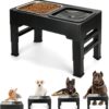 PETTOM Raised Dog Bowl with Stand Adjustable 4 Heights, Elevated No Spill Dog Water Bowl Anti Slip, Stainless Steel Dog Food Bowl for Large Medium Small Dogs (2x1600ml)