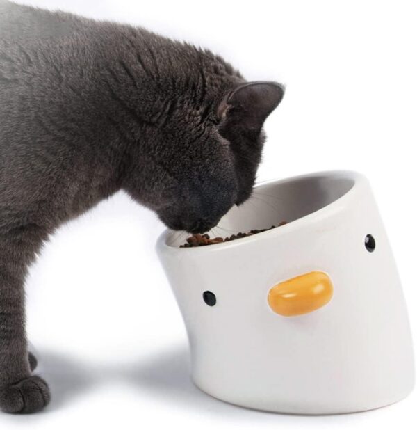 PURROOM Raised Cat Bowl 18 Deg tilt Cute Chick, Prevent Vomiting & Protect Pet's Cervical Spine, Safety Ceramics, 1kg Weight, Suitable for Small Dogs & All Cats.