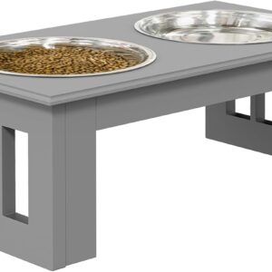 PawHut Stainless Steel Raised Dog Feeding Bowls with Stand for Extra Small and Small Dogs Elevated Twin Pet Bowls Water Food Feeder 44L x 24W x 15H cm - Grey