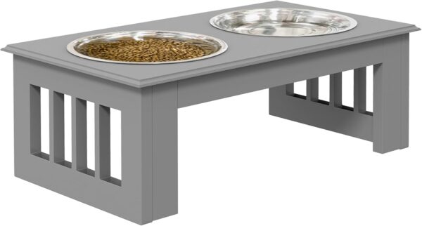 PawHut Stainless Steel Raised Dog Feeding Bowls with Stand for Extra Small and Small Dogs Elevated Twin Pet Bowls Water Food Feeder 44L x 24W x 15H cm - Grey