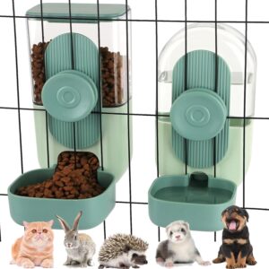 Pet Food Water Dispenser, Small Animals Feeder and Waterer Set Hanging Automatic Food Water Bowl for Cage, Feeding Water Station for Small Dog Cat Kitten Bunny Guinea Pig Ferret (Set)