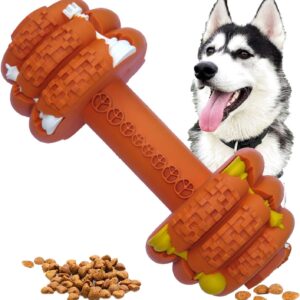 Pet-Fun® Dumbbell - Durable Rubber Boredom Puzzle Treat Toy, Tough & Flexi Teething/Dental Cleaning Chew, Long Lasting Strong Dispenser Feeder for Dogs/Puppy Average Chewers