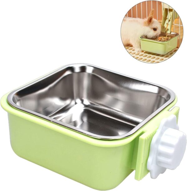 Pet Hanging Bowl for Crates, 2 in 1 Small Dog Bowl Puppy Bowl Removable Stainless Rabbit Bowl Cat Feeder Food Water Bowls for Puppy Cat Bird Rabbit Hamster Guinea Pig Ferret Small Animals (Green)