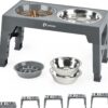 Petace Elevated Dog Bowls for Large Dogs, Raised Dog Bowl Stand with Slow Feeder Bowl & 2 Stainless Steel Dog Food Bowls, 5 Heights Adjustable for Small Medium Large Dogs and Pets