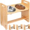 Petbank Raised Dog Bowl with Stand - Elevated Dog Bowls with 6 Adjustable Heights(5.5”-11.4”) - 18°Tilt Bamboo Dog Bowl Shelf - Pet Food Feeder with 2 Stainless Steel Bowls for Large/Medium/Small Pet