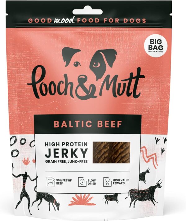 Pooch & Mutt - Meaty Jerky Treats, Grain Free Baltic Beef for Training Reward, Pack of 1x210g