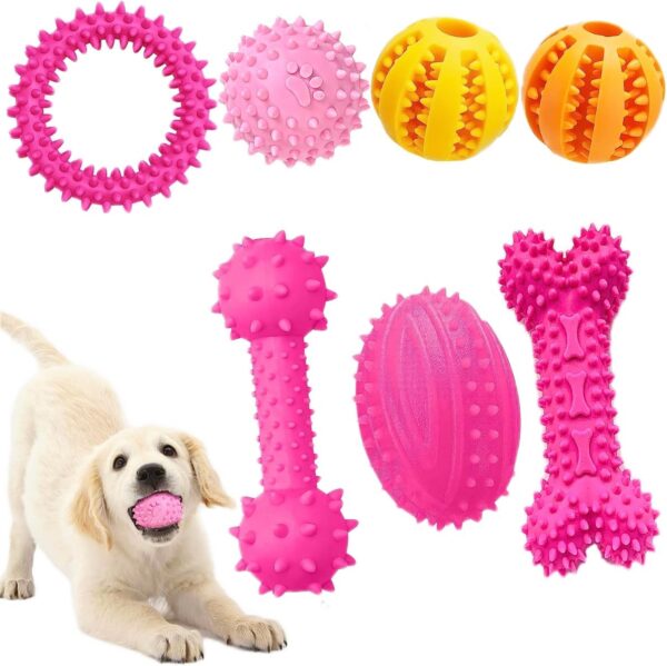 Puppy Dog Teething Toys,7pcs Puppy Chew Toy Set with Ball,Interactive Dog Toys Puppy Gift for Aggressive Chewers 8 Weeks Small Puppies and Medium Dogs