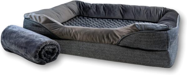 Purple Reef ® Orthopedic Dog Beds - Luxury washable medium dog sofa bed for a calming night's sleep (M) with blanket